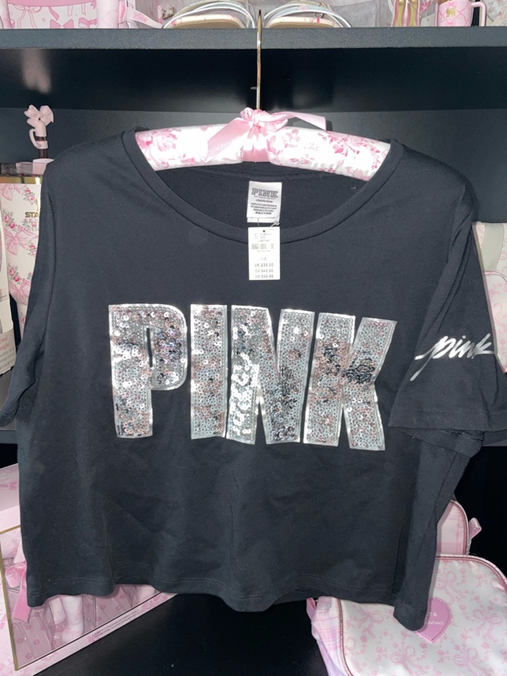 VS PINK L rare bling cropped tee